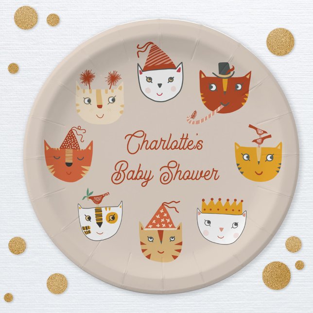 Cute Kitty Cat Personalised Baby Shower Paper Plate (Personalized cute kitty cat themed baby shower paper plate)