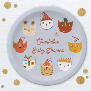 Cute Kitty Cat Personalised Baby Shower Paper Plate