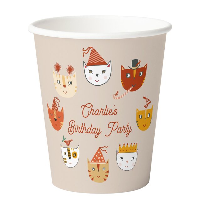 Cute Kitty Cat Personalised Birthday Paper Cups (Cute kitty cat personalized birthday party paper cup)