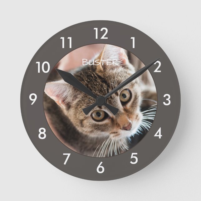 Cute Kitty Cat Personalised Round Clock (Front)