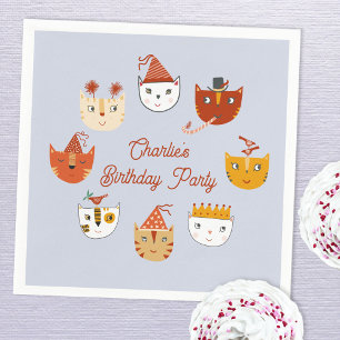 Cute Kitty Cat Personalized Birthday Napkin