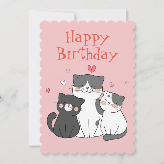 Cute Kitty Cat Pink Happy Birthday Greeting Card  (Front)