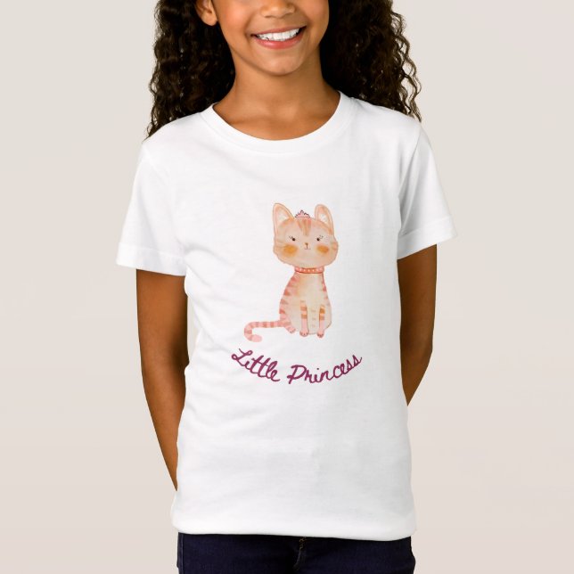 Cute Kitty Cat Princess Jersey T-Shirt for Girls (Front)