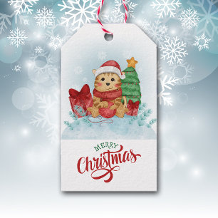 Cute Kitty Cat Santa Hat Christmas Gift Tags