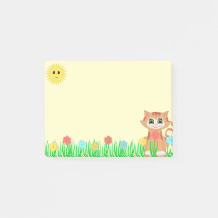 Cute Kitty Cat, Sun, Flowers & Grass Post-it Notes
