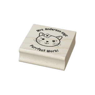 Cute Kitty Cat Teacher Reward Rubber Stamp