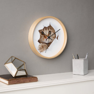 Cute Kitty Cat Wall Clock   Whimsical Cat Lover 