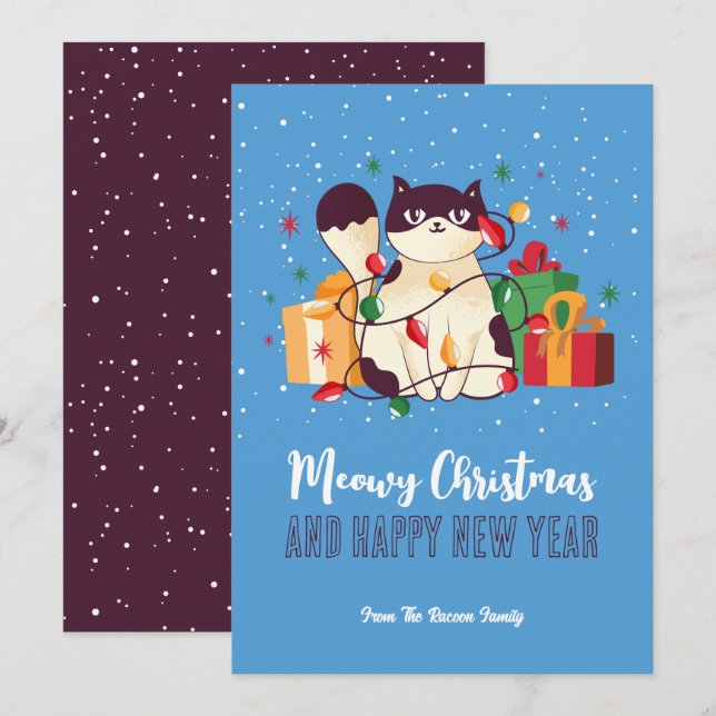 Cute Kitty Cat Winter Holiday Meowy Christmas Card (Front/Back)