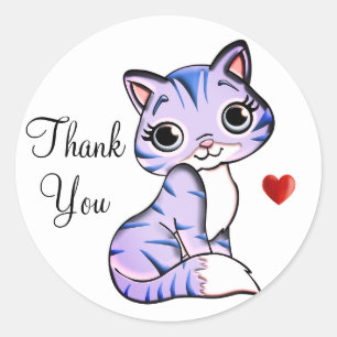 Cute kitty cat with heart Thank You Classic Round  Sticker