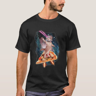 Cute Kitty Cat With Laser Beam Eyes Galaxy Flying T-Shirt