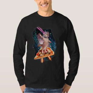 Cute Kitty Cat With Laser Beam Eyes Galaxy Flying  T-Shirt
