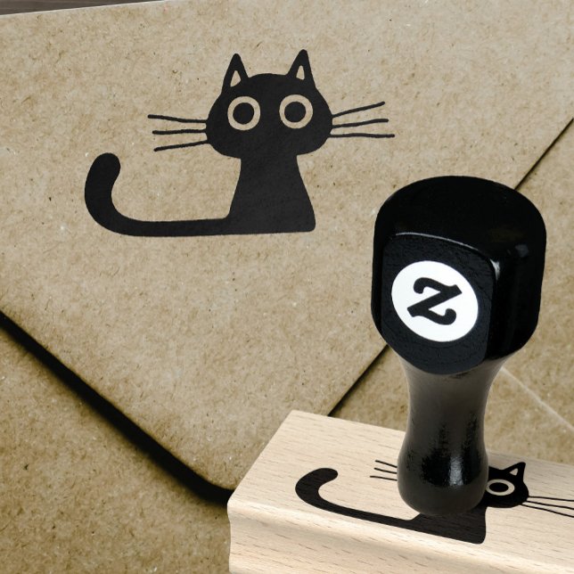 Cute Kitty Cat with Long Whiskers and Long Tail Rubber Stamp (Creator Uploaded)
