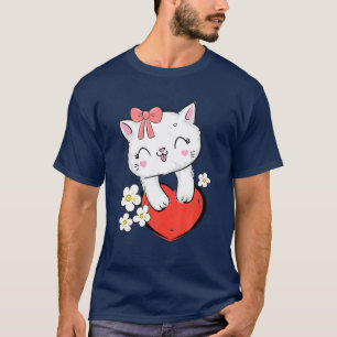 Cute Kitty Cat With Pink Bow And Heart Kitten Love T-Shirt