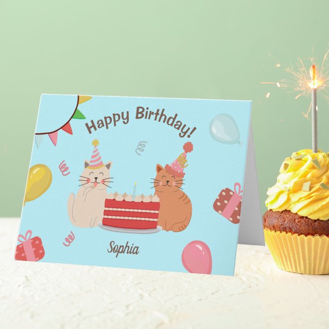 Cute Kitty Cats Blue Birthday Party Card (Creator Uploaded)