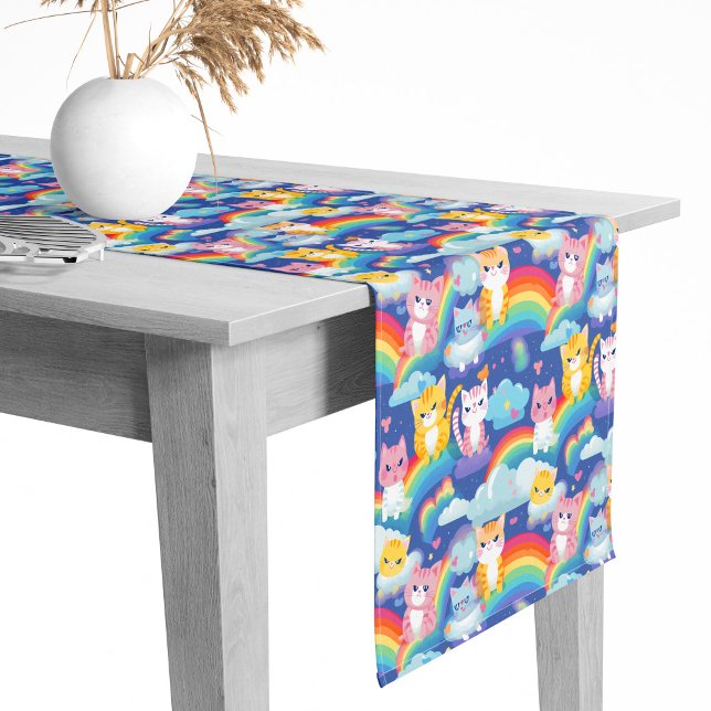 Cute Kitty Cats on Rainbows Girl's Birthday Short Table Runner (Creator Uploaded)