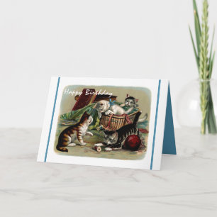 Cute Kitty Cats Vintage Picture Happy Birthday Card