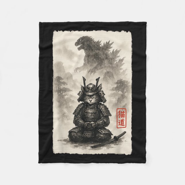 Cute Kitty Catzilla Angry Kaiju Anime Cat Monster  Fleece Blanket (Front)