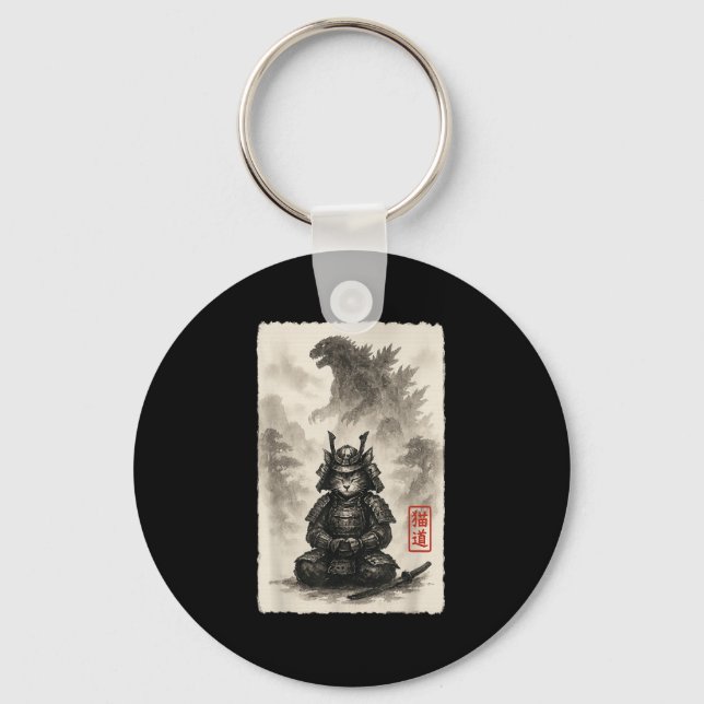 Cute Kitty Catzilla Angry Kaiju Anime Cat Monster  Key Ring (Front)