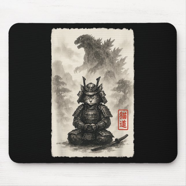 Cute Kitty Catzilla Angry Kaiju Anime Cat Monster  Mouse Pad (Front)
