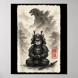 Cute Kitty Catzilla Angry Kaiju Anime Cat Monster  Poster