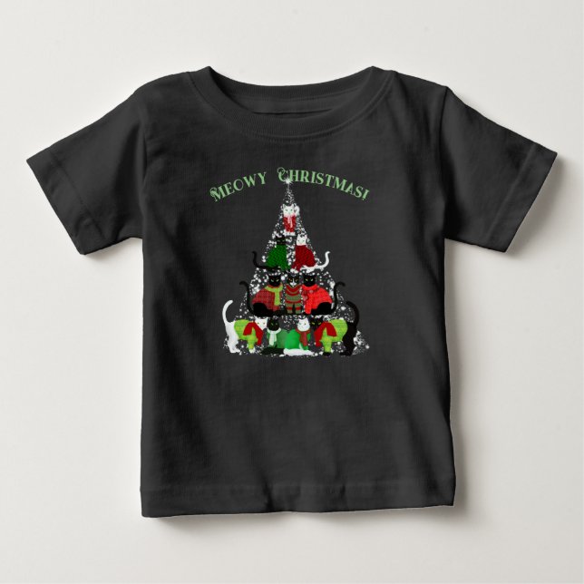 Cute Kitty Christmas Tree T-Shirt (Front)