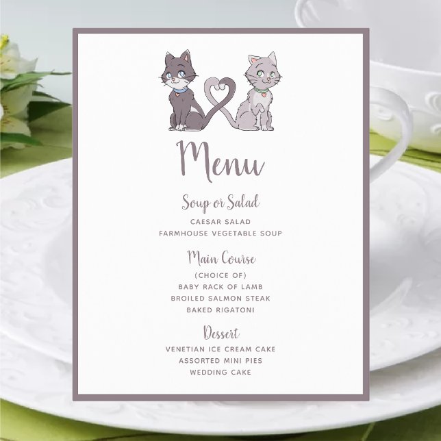Cute Kitty Couple Grey White Wedding Menu (Creator Uploaded)
