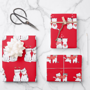 Cute Kitty Couple Wrapping Paper Sheet