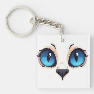 Cute Kitty Eyes Close Up Cartoon Cat Face Illustra Key Ring
