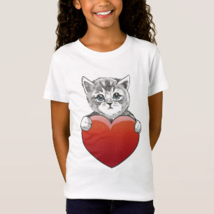 Cute Kitty Face Cat Red Heart T-Shirt