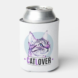 Cute Kitty Face Pink and Black Cat Lover Can Cooler