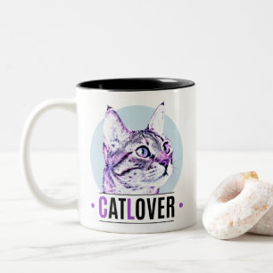 Cute Kitty Face Pink and Black Cat Lover Two-Tone Coffee Mug