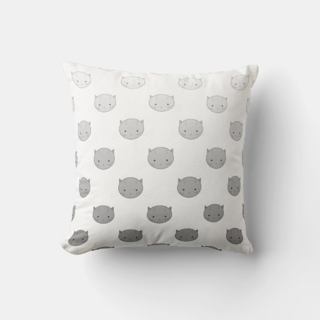 Cute Kitty Faces in Black White Grey Cushion (Front)