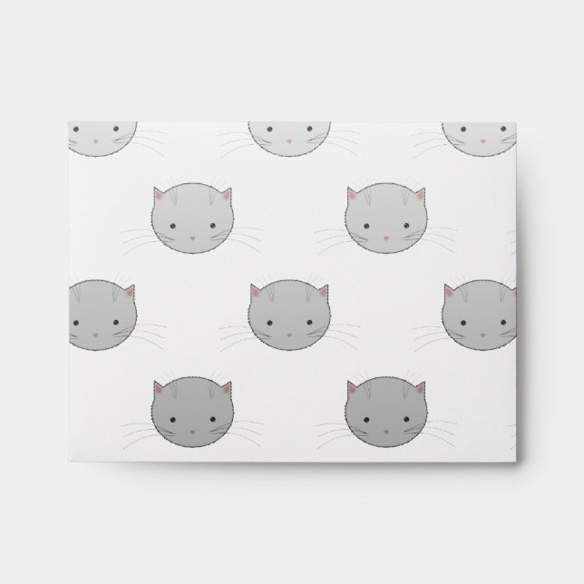 Cute Kitty Faces in Black White Grey Envelopes (Front)