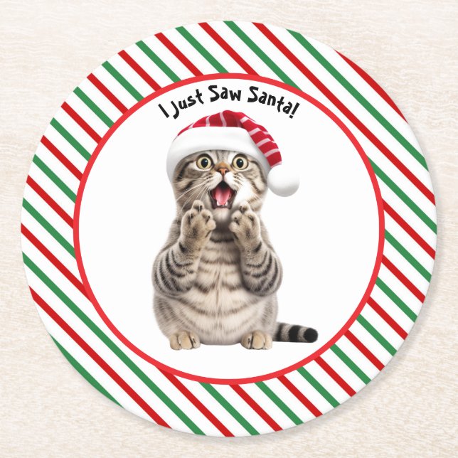 Cute Kitty Funny Christmas Cat Paper Coaster (Front)