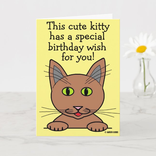 Cute Kitty Funny Pun Birthday Card (Small Plant)