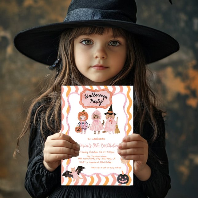 Cute Kitty Halloween Birthday Party Invitation (Creator Uploaded)