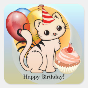 Cute Kitty Happy Birthday Stickers