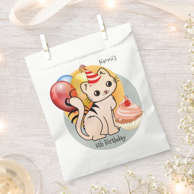 Cute Kitty Happy Child Birthday  Favour Bags (Clipped)