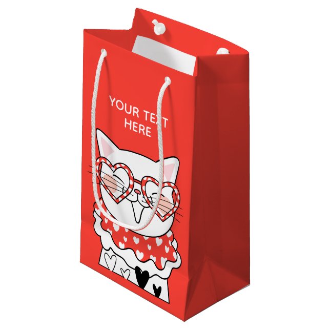 Cute Kitty Heart Small Gift Bag (Front Angled)