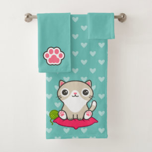 Cute Kitty Illustration Bath Towel Set