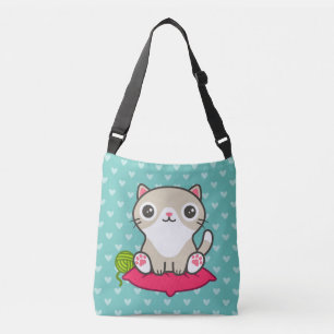 Cute Kitty Illustration Crossbody Bag