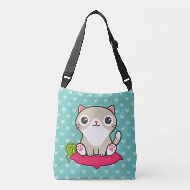 Cute Kitty Illustration Crossbody Bag (Front)