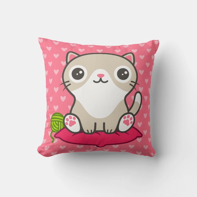 Cute Kitty Illustration Cushion (Front)