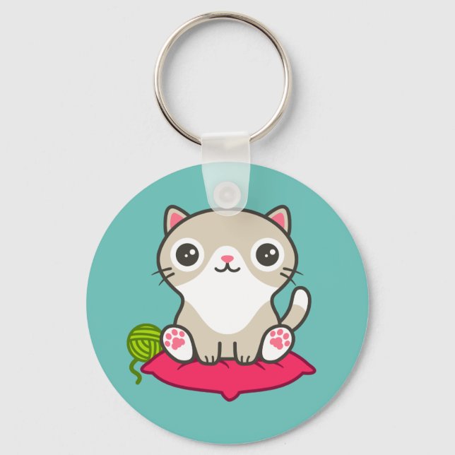 Cute Kitty Illustration Key Ring (Front)
