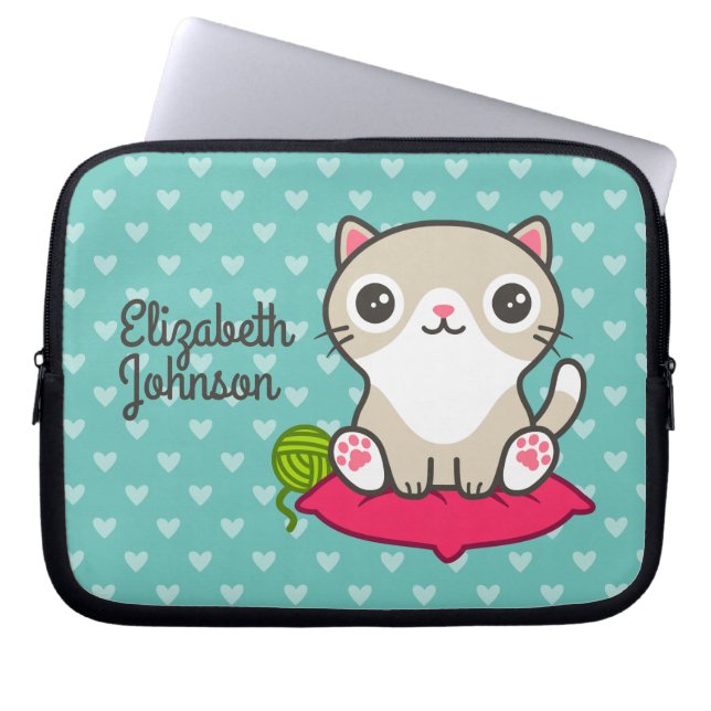 Cute Kitty Illustration Laptop Sleeve (Front)