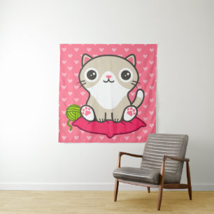 Cute Kitty Illustration Tapestry
