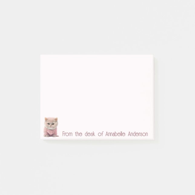 Cute Kitty in a Pink Sweater Personalise Post-it Notes (Front)
