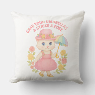 Cute Kitty in Pink Dress – Umbrella Pose Cushion