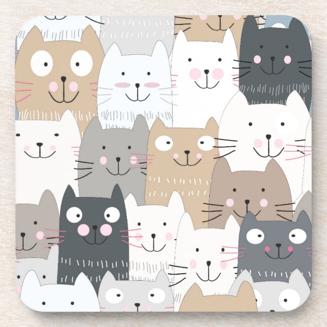 Cute kitty kitten cat blue grey pattern coaster (Front)
