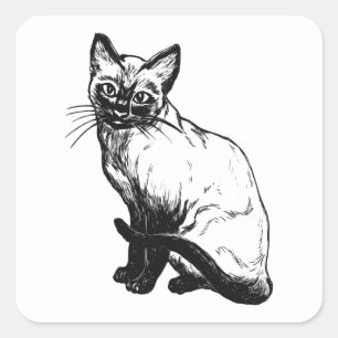 Cute Kitty Kitten Illustration Black White Cat Square Sticker